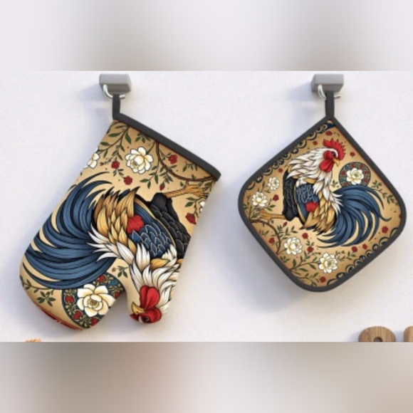 Chicken Pot Holder & Oven Mit with Pink Heart Scrapper - Picture 1 of 2